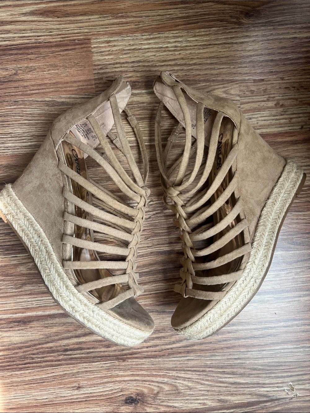 Carlos by Carlos Santana Taupe Braided Strappy Espadrille Wedges